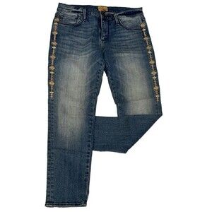 Driftwood Jeans JACKIE Crop Embroidered Faded Geometric Leg Denim Size 28